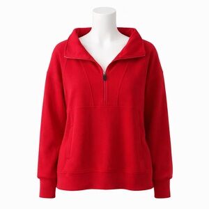 Size L Gaiam Women’s Red Quarter Zip Pullover Hoodie Ribbed Athleisure Cozy Top
